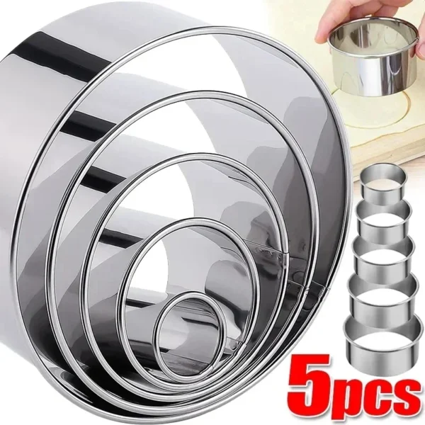 Stainless Steel 5 Piece Set Biscuit Mold Waffle Cutting Mold DIY Cookie Biscuit Cake Mousse Circle Mold Baking Tools - Image 2