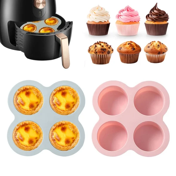 Air Fryer Egg Pan Reusable Silicone 4 Cavity Egg Mold Non-Stick Silicone Egg Steamer Fried Egg Cakes Dessert Baking Tool - Image 2