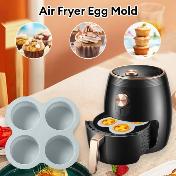 Air Fryer Egg Pan Reusable Silicone 4 Cavity Egg Mold Non-Stick Silicone Egg Steamer Fried Egg Cakes Dessert Baking Tool