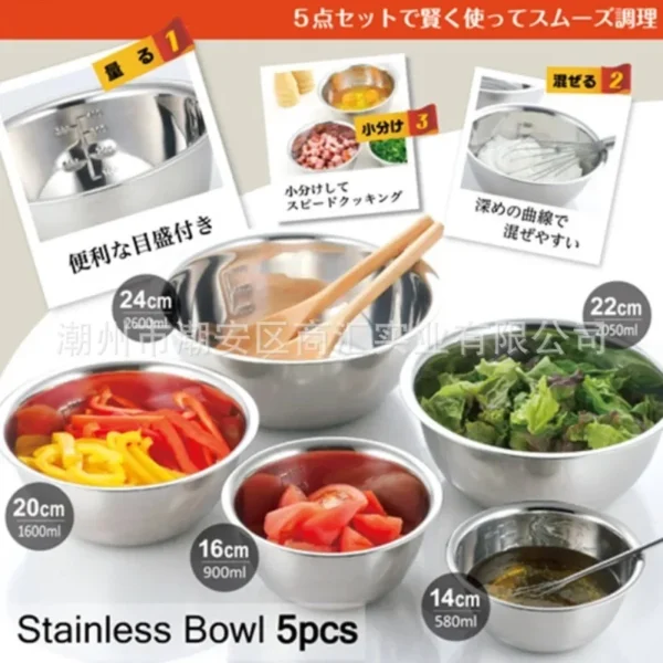 Stainless Steel Mixing Bowls Non Slip Nesting Whisking Bowls Kitchen Tableware Mixing Bowls For Salad Cooking Baking 16/20/22cm - Image 3